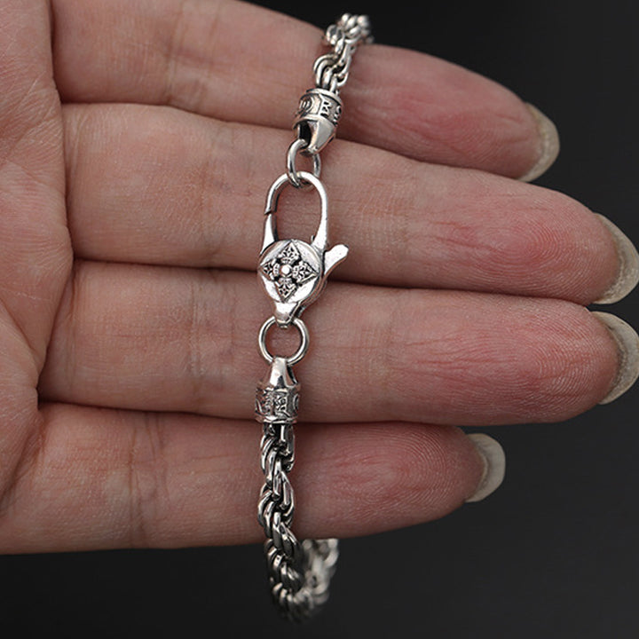Buddha Stones 925 Sterling Silver Tibet Om Mani Padme Hum Doppio Dorje Vajra Twisted Design Bracciale Peace Love - image 7