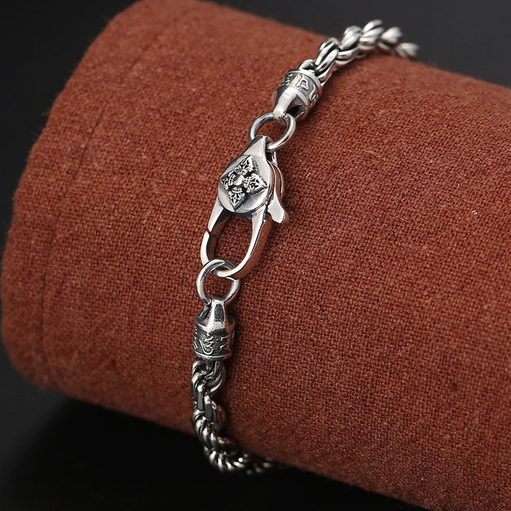 Buddha Stones 925 Sterling Silver Tibet Om Mani Padme Hum Doppio Dorje Vajra Twisted Design Bracciale Peace Love