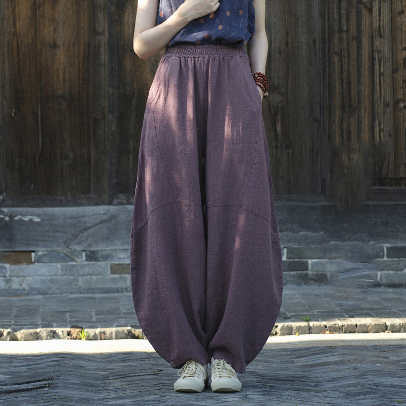 Pantaloni in cotone e lino con Buddha Stones , pantaloni harem larghi, pantaloni da yoga zen tai chi da donna - Viola (foderato in pile) - US8-10, UK/AU12-14, EU40-42 (L)  - image 4