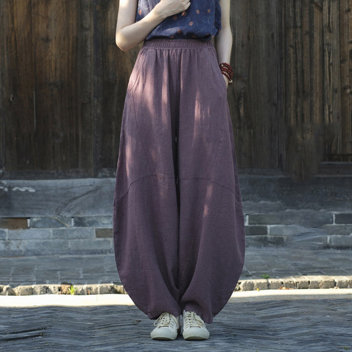 Pantaloni in cotone e lino con Buddha Stones , pantaloni harem larghi, pantaloni da yoga zen tai chi da donna - Viola (foderato in pile) - US8-10, UK/AU12-14, EU40-42 (L)  - image 4