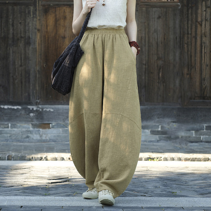 Pantaloni in cotone e lino con Buddha Stones , pantaloni harem larghi, pantaloni da yoga zen tai chi da donna - Cachi (foderato in pile) - US8-10, UK/AU12-14, EU40-42 (L)  - image 8