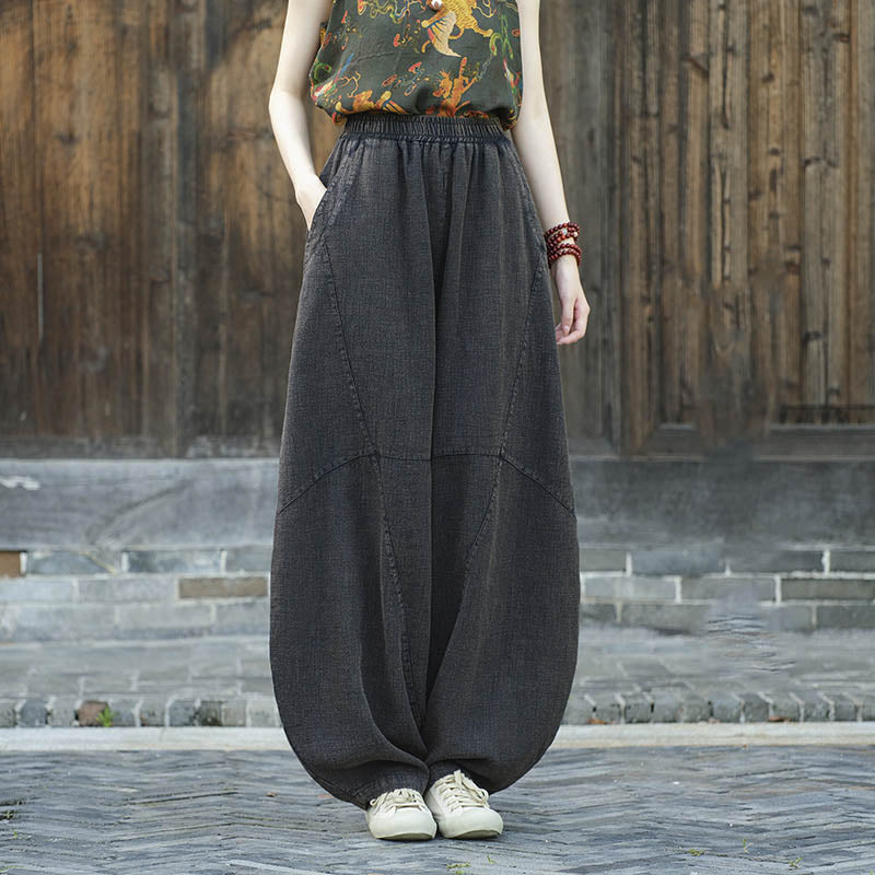 Pantaloni in cotone e lino con Buddha Stones , pantaloni harem larghi, pantaloni da yoga zen tai chi da donna - Nero (foderato in pile) - US8-10, UK/AU12-14, EU40-42 (L)  - image 20