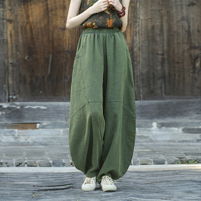 Pantaloni in cotone e lino con Buddha Stones , pantaloni harem larghi, pantaloni da yoga zen tai chi da donna - Verde (stile normale) - US8-10, UK/AU12-14, EU40-42 (L)  - image 27