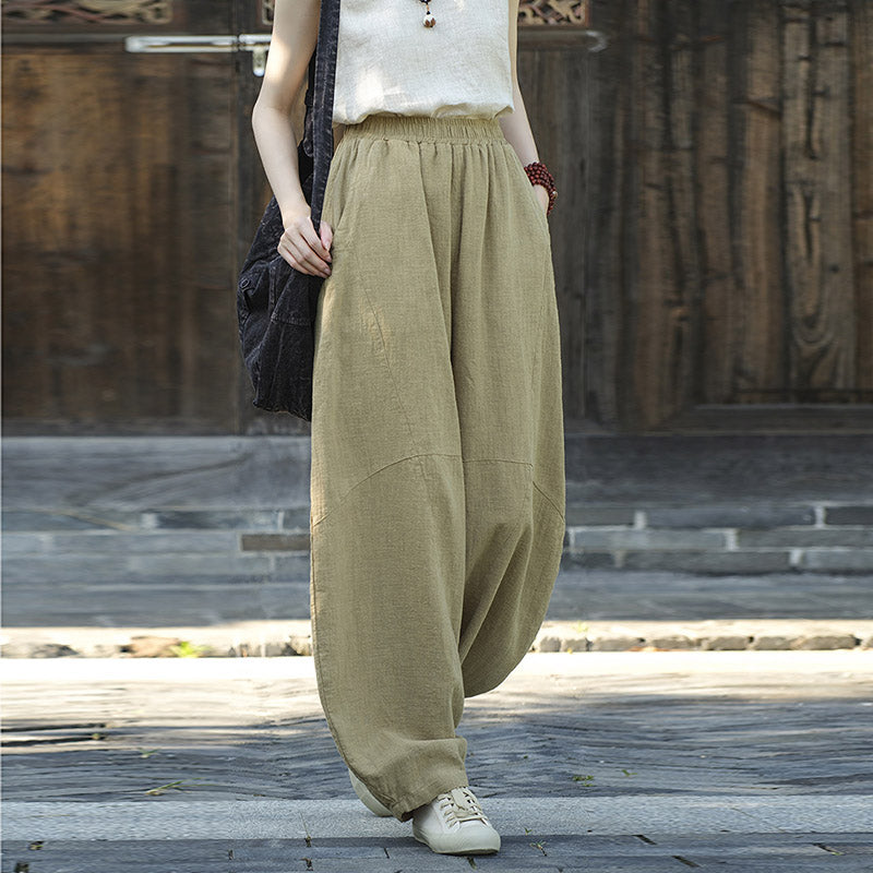 Pantaloni in cotone e lino con Buddha Stones , pantaloni harem larghi, pantaloni da yoga zen tai chi da donna - Cachi (stile normale) - US8-10, UK/AU12-14, EU40-42 (L)  - image 33