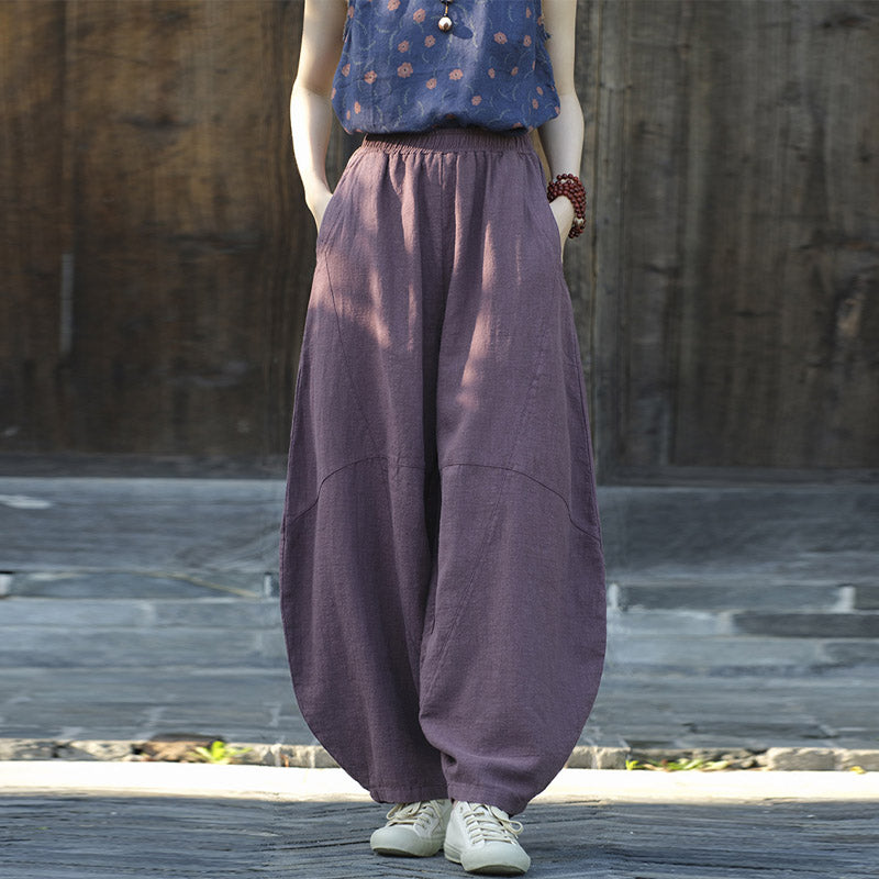 Pantaloni in cotone e lino con Buddha Stones , pantaloni harem larghi, pantaloni da yoga zen tai chi da donna - image 7