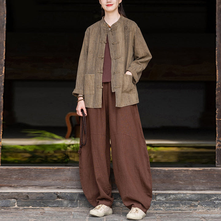 Pantaloni in cotone e lino con Buddha Stones , pantaloni harem larghi, pantaloni da yoga zen tai chi da donna - image 36
