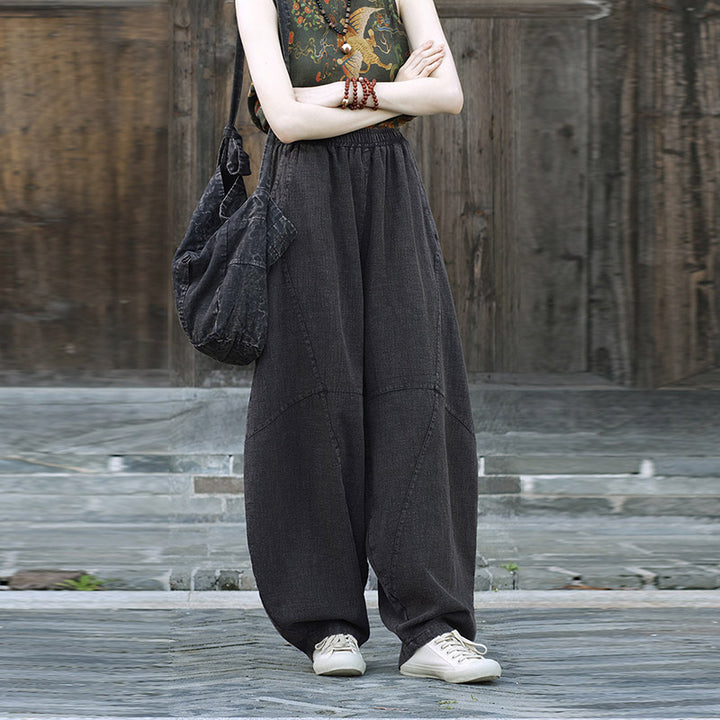 Pantaloni in cotone e lino con Buddha Stones , pantaloni harem larghi, pantaloni da yoga zen tai chi da donna - image 25