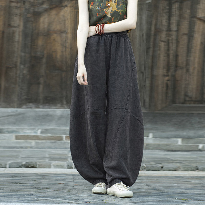 Pantaloni in cotone e lino con Buddha Stones , pantaloni harem larghi, pantaloni da yoga zen tai chi da donna - image 21