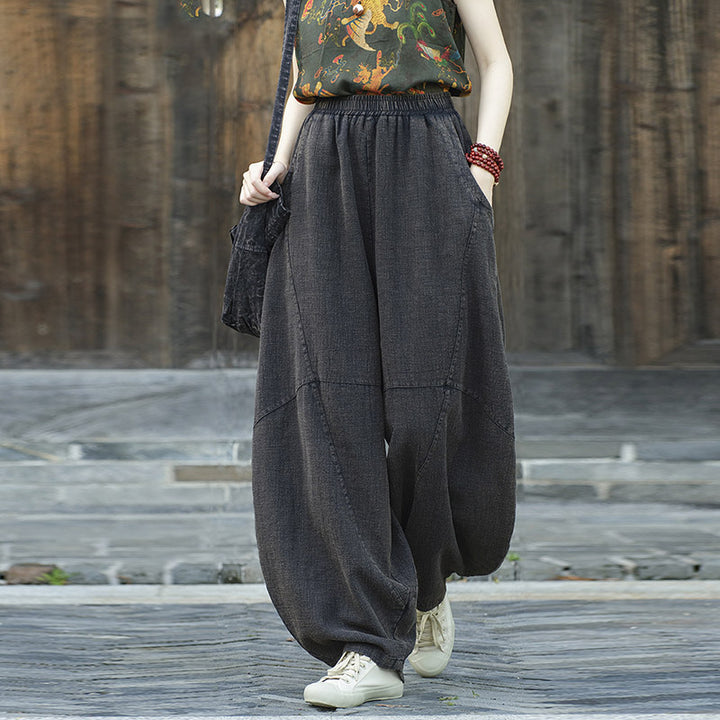Pantaloni in cotone e lino con Buddha Stones , pantaloni harem larghi, pantaloni da yoga zen tai chi da donna - image 24