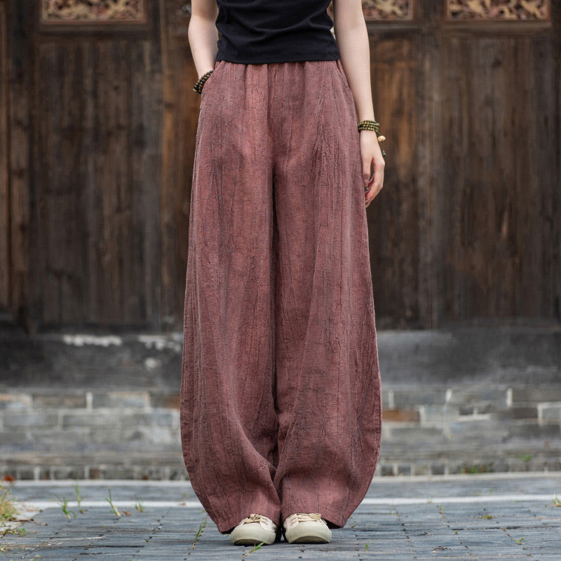 Pantaloni in lino e cotone ramiè Buddha Stones Pantaloni con design tie-dye Pantaloni larghi Zen Yoga da donna con tasche - Rosso viola pallido (foderato in pile) - US8-10, UK/AU12-14, EU40-42 (L)  - image 17