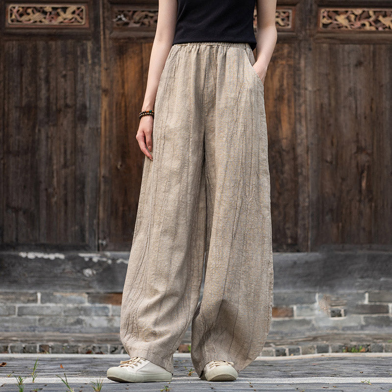 Pantaloni in lino e cotone ramiè Buddha Stones Pantaloni con design tie-dye Pantaloni larghi Zen Yoga da donna con tasche - Cachi (foderato in pile) - US8-10, UK/AU12-14, EU40-42 (L)  - image 8