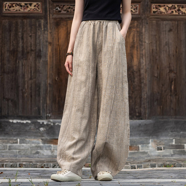 Pantaloni in lino e cotone ramiè Buddha Stones Pantaloni con design tie-dye Pantaloni larghi Zen Yoga da donna con tasche - Cachi (foderato in pile) - US8-10, UK/AU12-14, EU40-42 (L)  - image 8