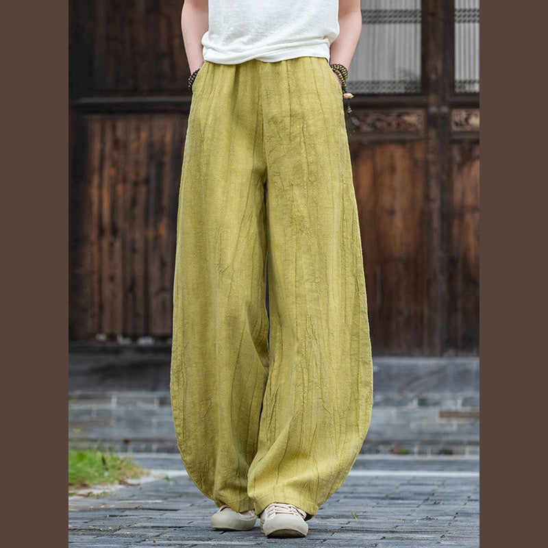 Pantaloni in lino e cotone ramiè Buddha Stones Pantaloni con design tie-dye Pantaloni larghi Zen Yoga da donna con tasche - Giallo-Verde (stile normale) - US8-10, UK/AU12-14, EU40-42 (L)  - image 26