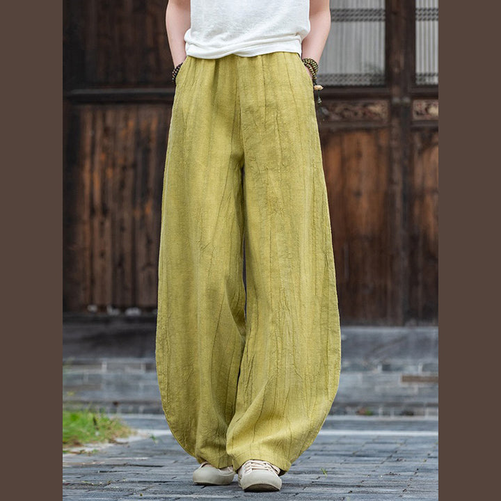 Pantaloni in lino e cotone ramiè Buddha Stones Pantaloni con design tie-dye Pantaloni larghi Zen Yoga da donna con tasche - Giallo-Verde (stile normale) - US8-10, UK/AU12-14, EU40-42 (L)  - image 26