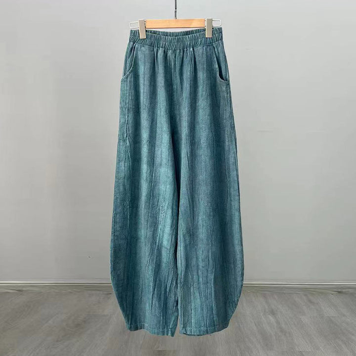 Pantaloni in lino e cotone ramiè Buddha Stones Pantaloni con design tie-dye Pantaloni larghi Zen Yoga da donna con tasche - Ciano (stile normale) - US8-10, UK/AU12-14, EU40-42 (L)  - image 32