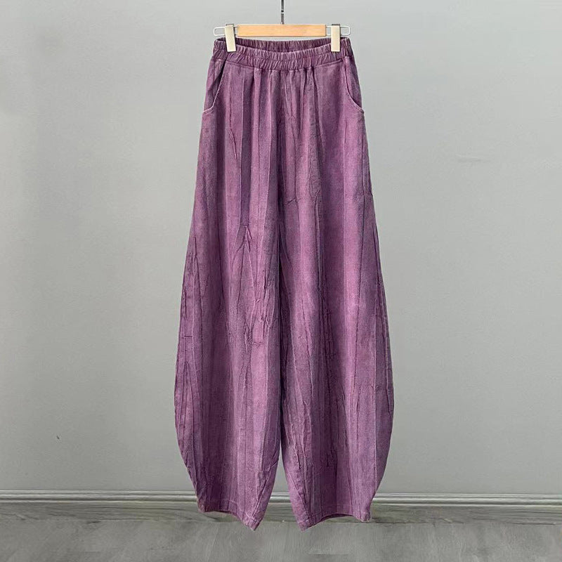 Pantaloni in lino e cotone ramiè Buddha Stones Pantaloni con design tie-dye Pantaloni larghi Zen Yoga da donna con tasche - Viola (stile normale) - US8-10, UK/AU12-14, EU40-42 (L)  - image 30