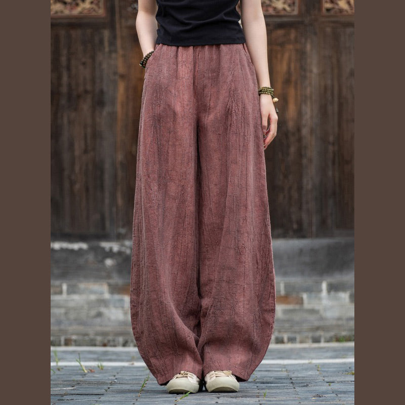 Pantaloni in lino e cotone ramiè Buddha Stones Pantaloni con design tie-dye Pantaloni larghi Zen Yoga da donna con tasche - Rosso viola pallido (stile normale) - US8-10, UK/AU12-14, EU40-42 (L)  - image 25