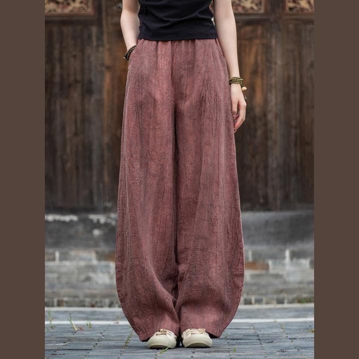 Pantaloni in lino e cotone ramiè Buddha Stones Pantaloni con design tie-dye Pantaloni larghi Zen Yoga da donna con tasche - Rosso viola pallido (stile normale) - US8-10, UK/AU12-14, EU40-42 (L)  - image 25