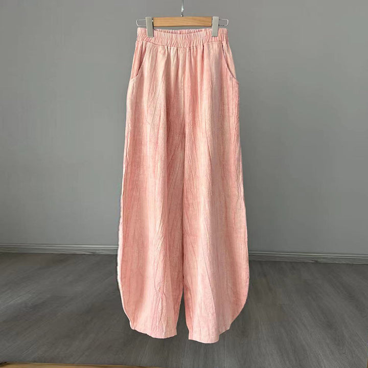 Pantaloni in lino e cotone ramiè Buddha Stones Pantaloni con design tie-dye Pantaloni larghi Zen Yoga da donna con tasche - Rosa chiaro (stile normale) - US8-10, UK/AU12-14, EU40-42 (L)  - image 31