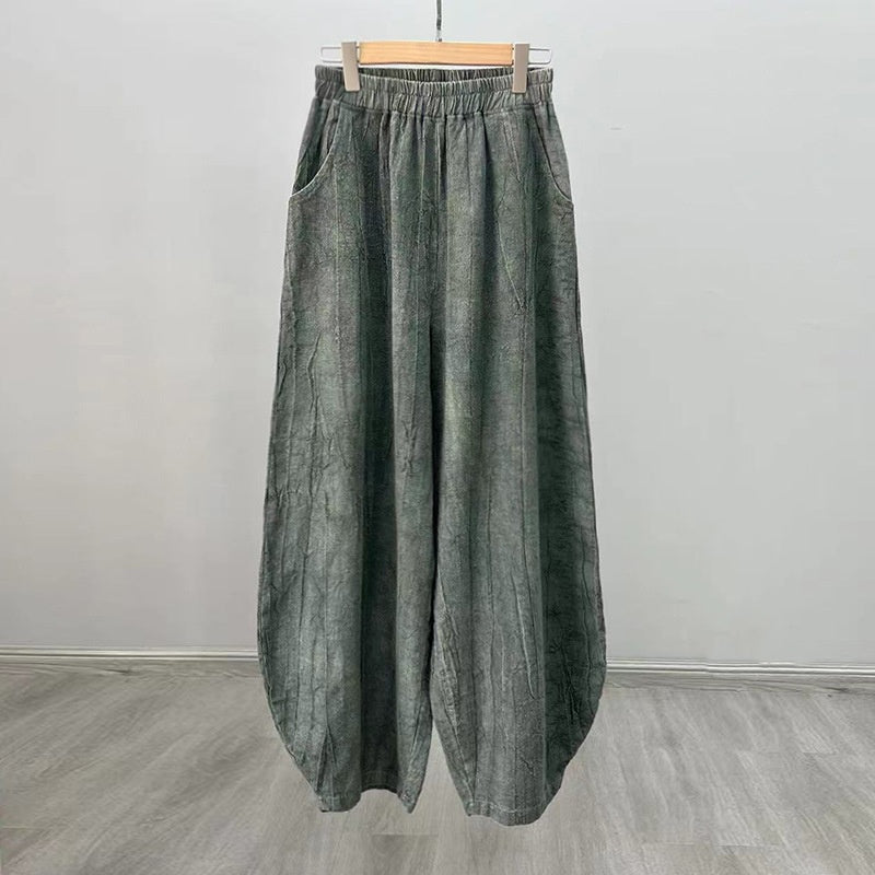 Pantaloni in lino e cotone ramiè Buddha Stones Pantaloni con design tie-dye Pantaloni larghi Zen Yoga da donna con tasche - Grigio (foderato in pile) - US8-10, UK/AU12-14, EU40-42 (L)  - image 16