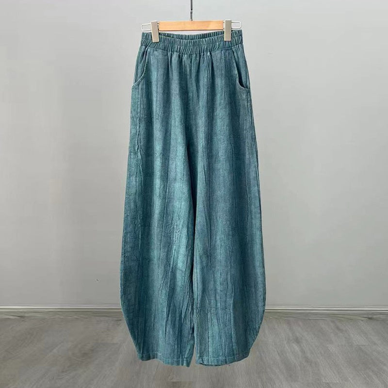 Pantaloni in lino e cotone ramiè Buddha Stones Pantaloni con design tie-dye Pantaloni larghi Zen Yoga da donna con tasche - Ciano (foderato in pile) - US8-10, UK/AU12-14, EU40-42 (L)  - image 15