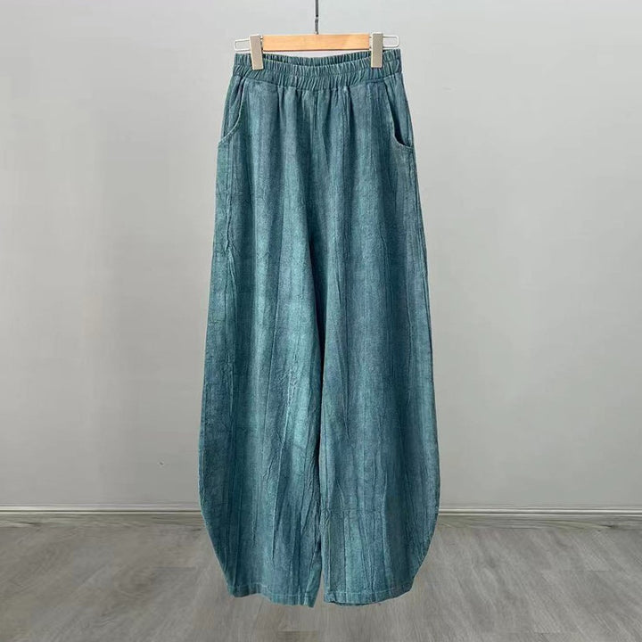 Pantaloni in lino e cotone ramiè Buddha Stones Pantaloni con design tie-dye Pantaloni larghi Zen Yoga da donna con tasche - Ciano (foderato in pile) - US8-10, UK/AU12-14, EU40-42 (L)  - image 15