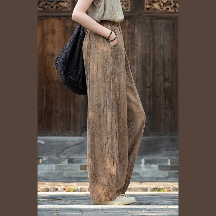 Pantaloni in lino e cotone ramiè Buddha Stones Pantaloni con design tie-dye Pantaloni larghi Zen Yoga da donna con tasche - image 4