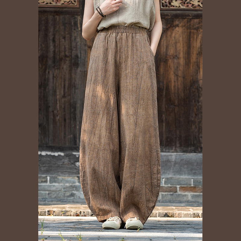 Pantaloni in lino e cotone ramiè Buddha Stones Pantaloni con design tie-dye Pantaloni larghi Zen Yoga da donna con tasche - image 1