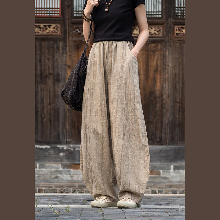 Pantaloni in lino e cotone ramiè Buddha Stones Pantaloni con design tie-dye Pantaloni larghi Zen Yoga da donna con tasche - image 12