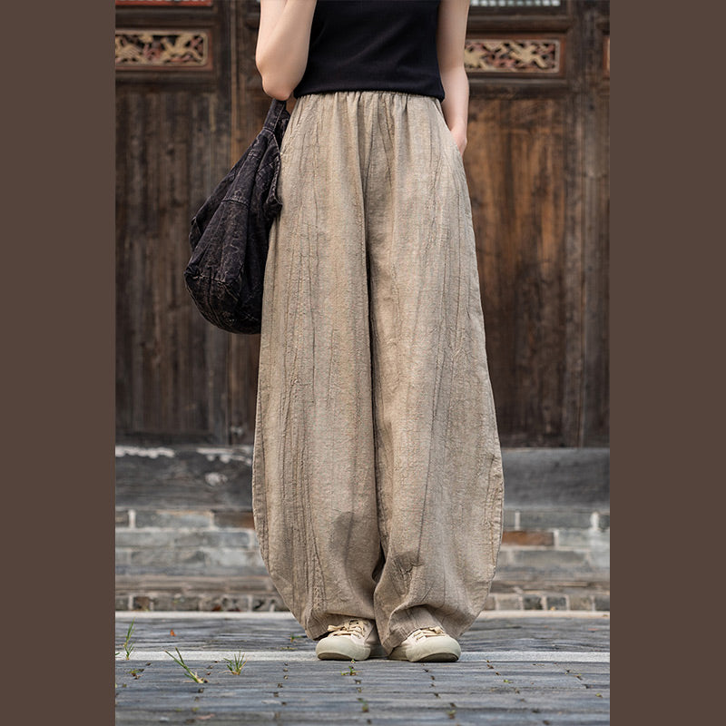 Pantaloni in lino e cotone ramiè Buddha Stones Pantaloni con design tie-dye Pantaloni larghi Zen Yoga da donna con tasche - image 9