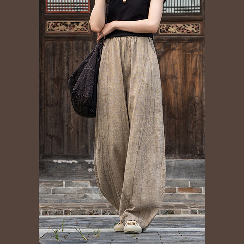 Pantaloni in lino e cotone ramiè Buddha Stones Pantaloni con design tie-dye Pantaloni larghi Zen Yoga da donna con tasche - image 10