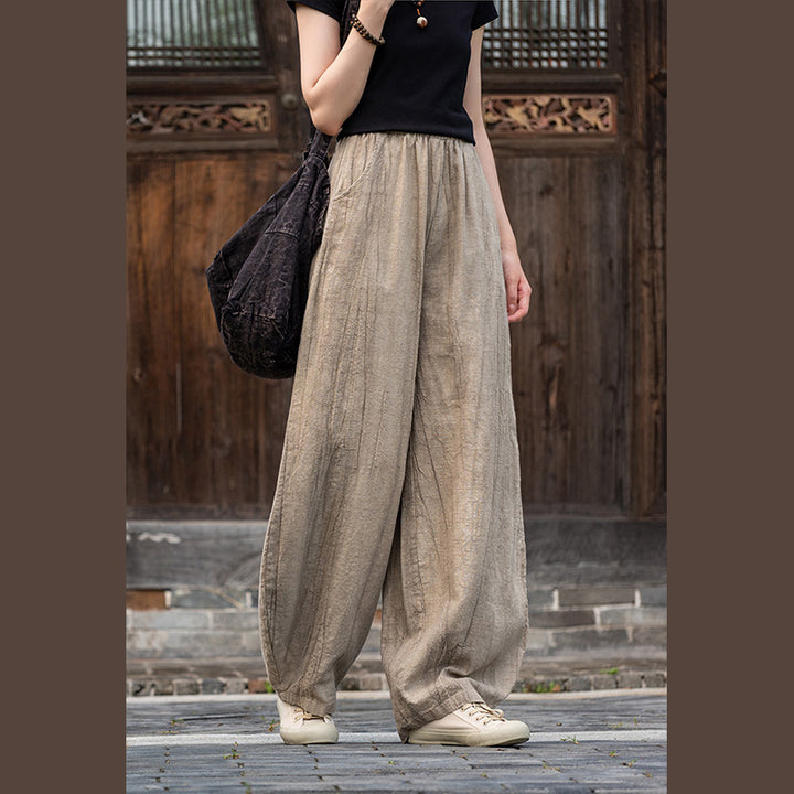 Pantaloni in lino e cotone ramiè Buddha Stones Pantaloni con design tie-dye Pantaloni larghi Zen Yoga da donna con tasche - image 13