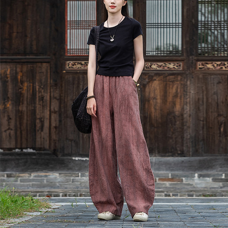 Pantaloni in lino e cotone ramiè Buddha Stones Pantaloni con design tie-dye Pantaloni larghi Zen Yoga da donna con tasche - image 22