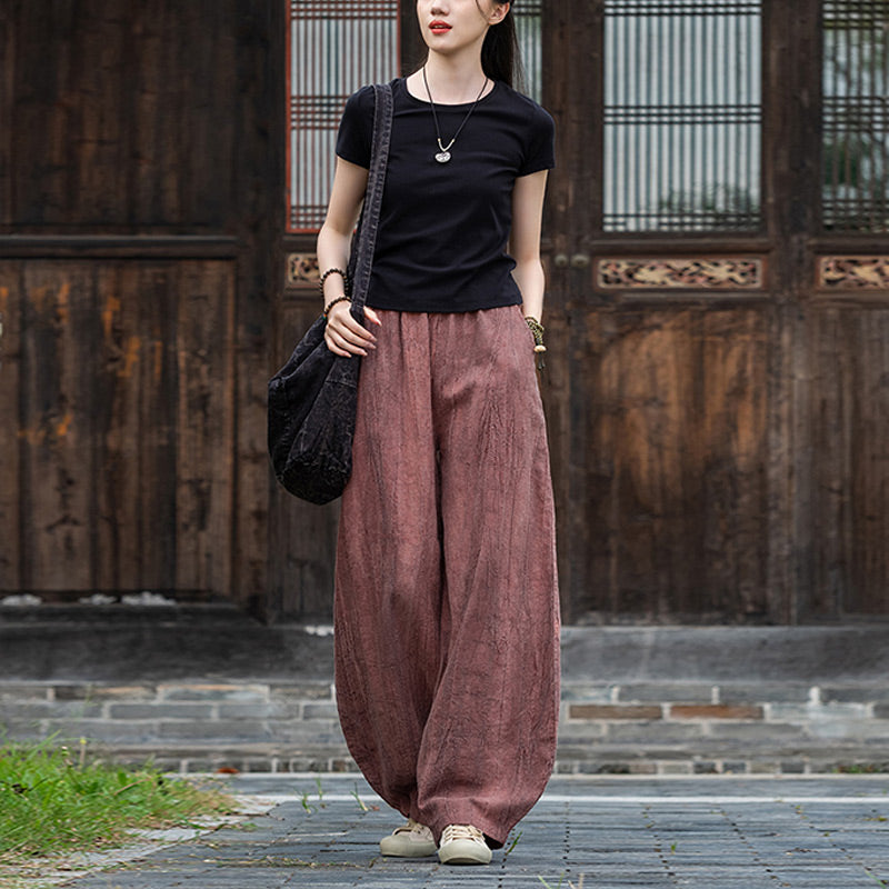 Pantaloni in lino e cotone ramiè Buddha Stones Pantaloni con design tie-dye Pantaloni larghi Zen Yoga da donna con tasche - image 21