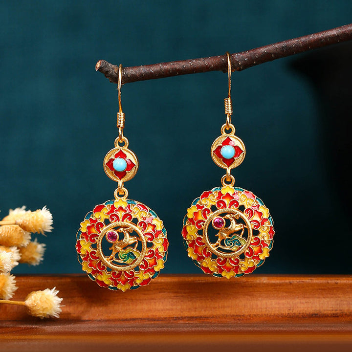 Orecchini pendenti in rame alce color Dunhuang placcati in oro 24K Buddha Stones