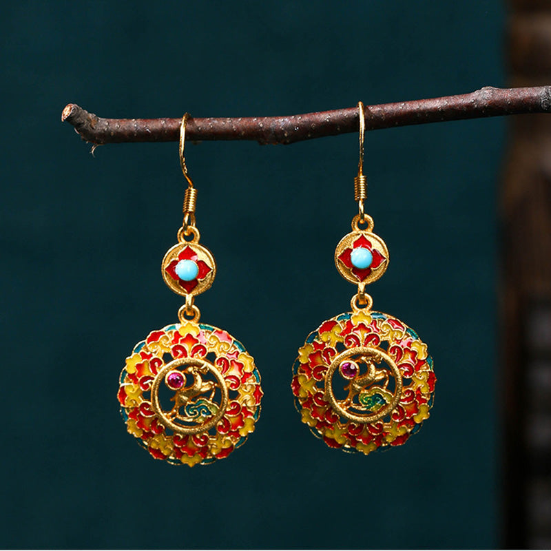 Orecchini pendenti in rame alce color Dunhuang placcati in oro 24K Buddha Stones
