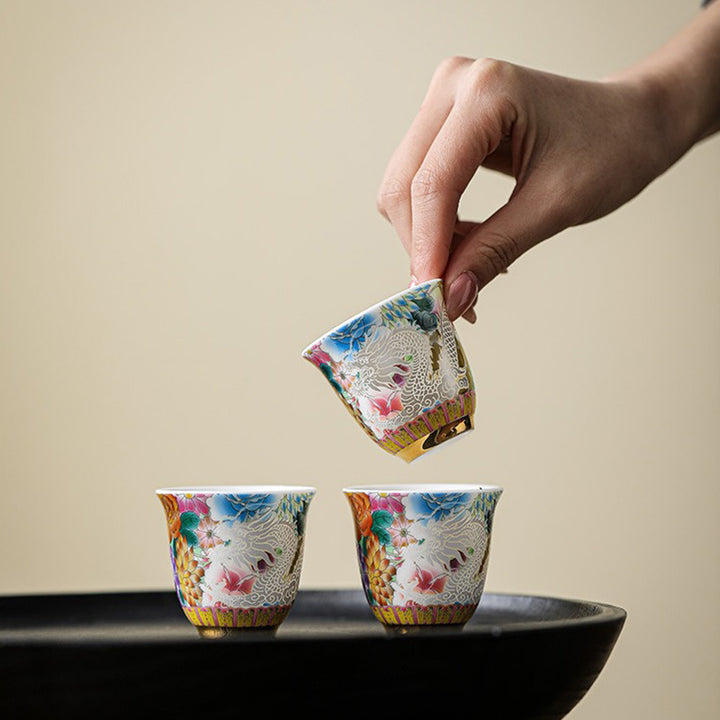 Buddha Stones Drago Fenice Fiori Tazza da tè in ceramica Tazza da tè Kung Fu 50ml