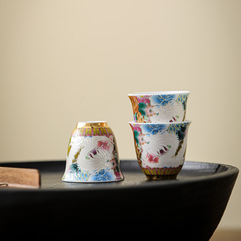 Buddha Stones Drago Fenice Fiori Tazza da tè in ceramica Tazza da tè Kung Fu 50ml