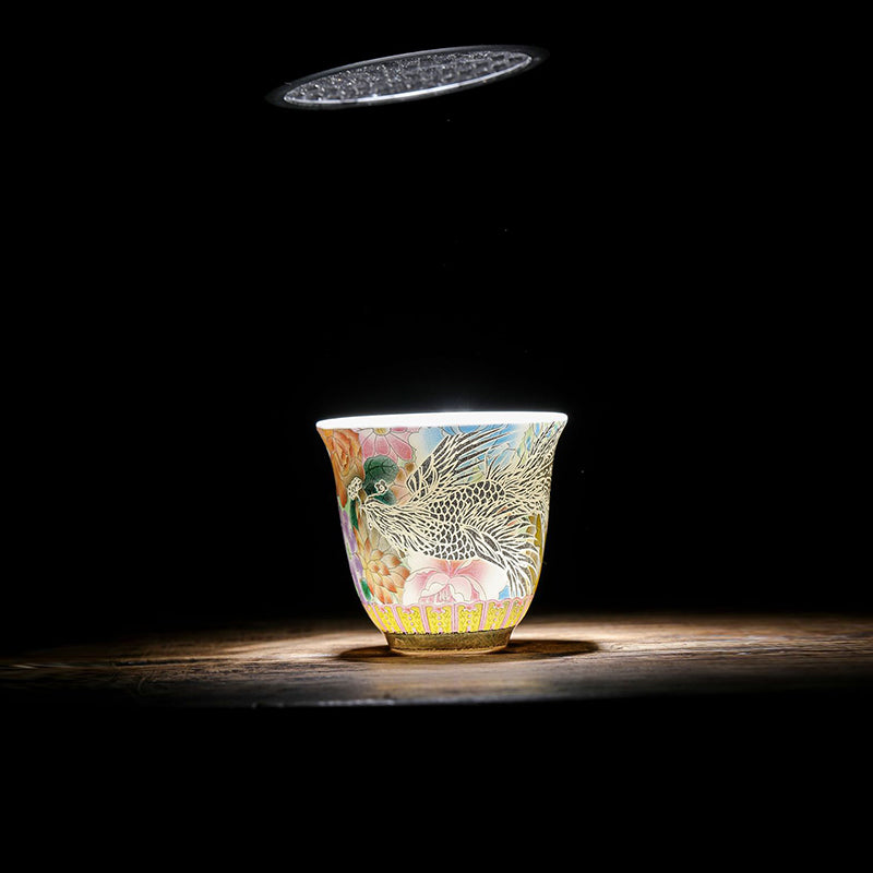 Buddha Stones Drago Fenice Fiori Tazza da tè in ceramica Tazza da tè Kung Fu 50ml