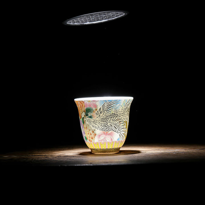 Buddha Stones Drago Fenice Fiori Tazza da tè in ceramica Tazza da tè Kung Fu 50ml