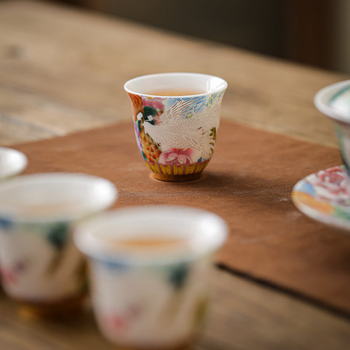 Buddha Stones Drago Fenice Fiori Tazza da tè in ceramica Tazza da tè Kung Fu 50ml