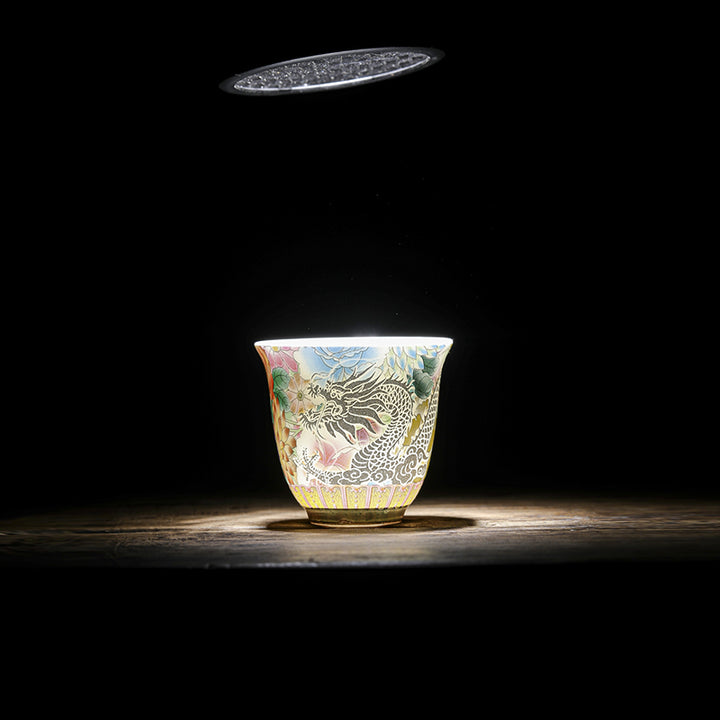 Buddha Stones Drago Fenice Fiori Tazza da tè in ceramica Tazza da tè Kung Fu 50ml
