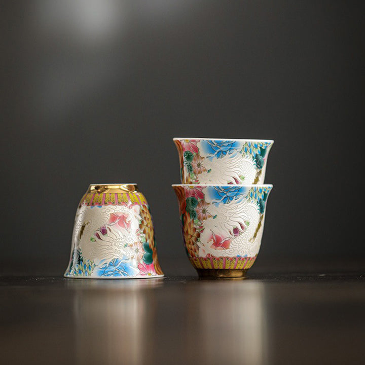 Buddha Stones Drago Fenice Fiori Tazza da tè in ceramica Tazza da tè Kung Fu 50ml
