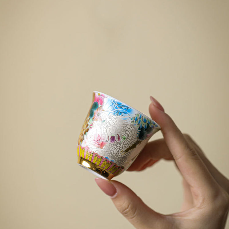 Buddha Stones Drago Fenice Fiori Tazza da tè in ceramica Tazza da tè Kung Fu 50ml