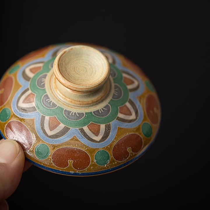 Tazza da tè in ceramica Gaiwan Sancai con Buddha Stones Dunhuang Flying Apsaras Tazza da tè Kung Fu con coperchio