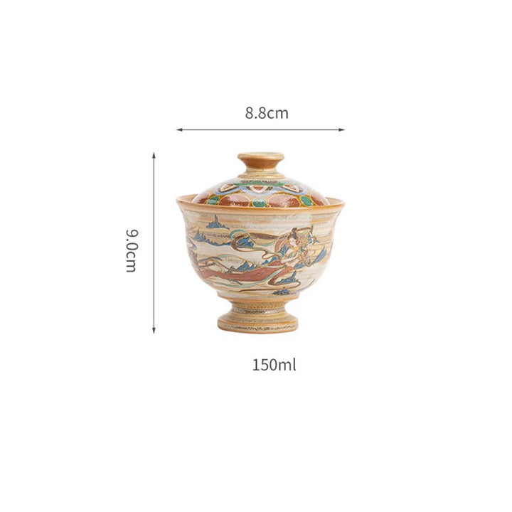 Tazza da tè in ceramica Gaiwan Sancai con Buddha Stones Dunhuang Flying Apsaras Tazza da tè Kung Fu con coperchio