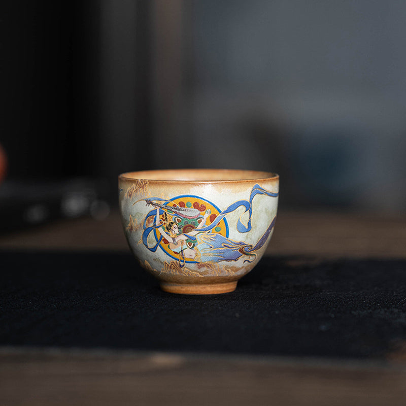Tazza da tè in ceramica Gaiwan Sancai con Buddha Stones Dunhuang Flying Apsaras Tazza da tè Kung Fu con coperchio