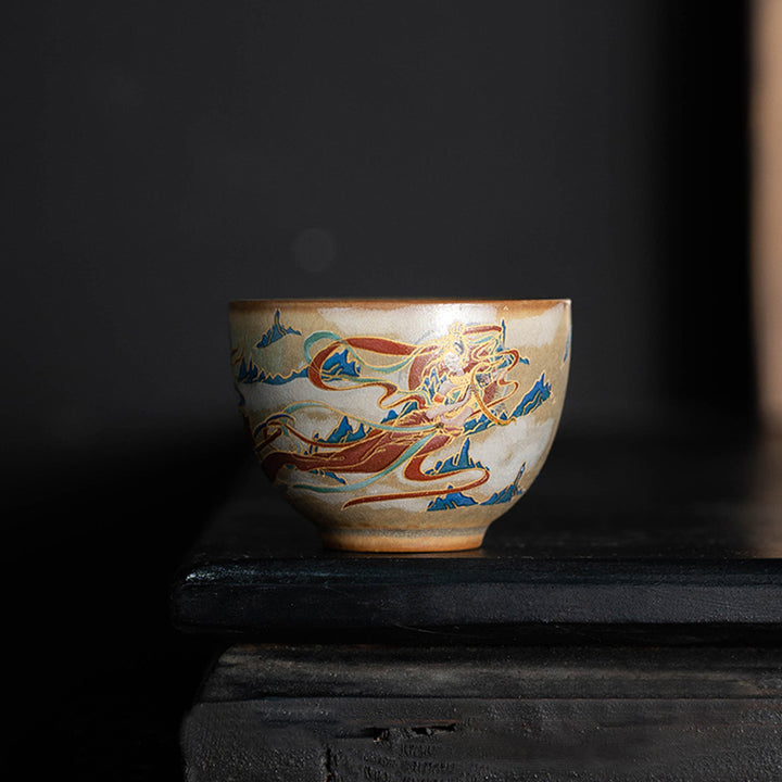 Tazza da tè in ceramica Gaiwan Sancai con Buddha Stones Dunhuang Flying Apsaras Tazza da tè Kung Fu con coperchio