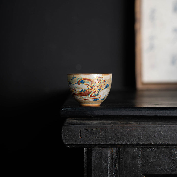 Tazza da tè in ceramica Gaiwan Sancai con Buddha Stones Dunhuang Flying Apsaras Tazza da tè Kung Fu con coperchio