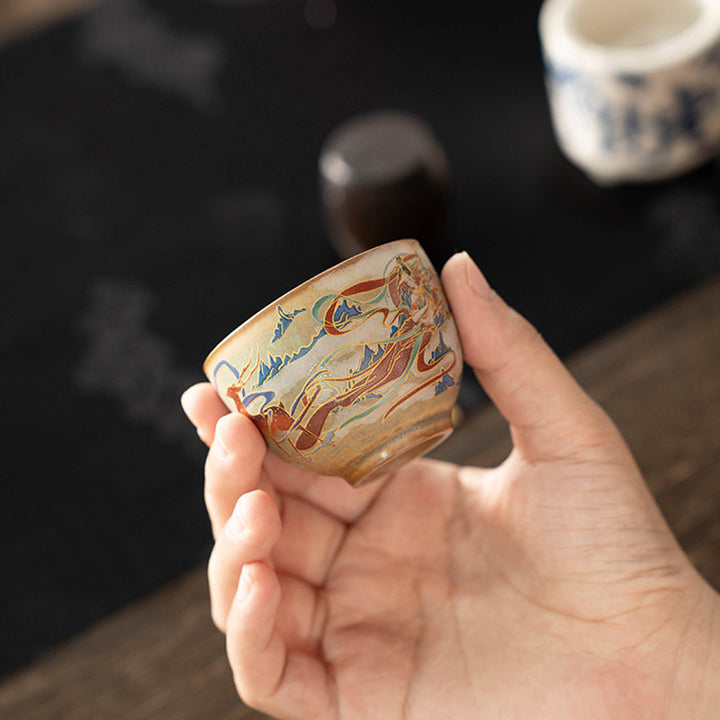 Tazza da tè in ceramica Gaiwan Sancai con Buddha Stones Dunhuang Flying Apsaras Tazza da tè Kung Fu con coperchio